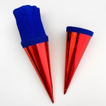 2 Metallic Paper & Crepe Cones from Germany ~ 4-3/4" ~ Red Foil + Blue Crepe